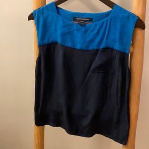 French Connection silk colorblock shirt in size 0 blue/navy